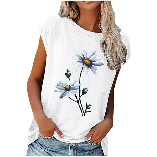 SHOPESSA Vêtements Grande Taille pour Femmes Mode T-Shirts Amples à Imprimé pour Femmes Col Rond Décontracté Manches Courtes Hauts Décontractés