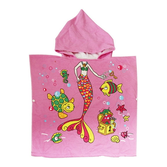 GYRATEDREAM Kids Hooded Poncho Towels, Boys Girls Soft & Absorbent Microfiber Print Beach Towel, Swimming Pool Changing Robe Bathrobe Bath Towel for 8-10Y