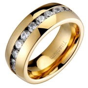 8mm Mens Male Titanium Ring Wedding Band 14k Gold Plated Round CZ Dome Top SZ 8.5