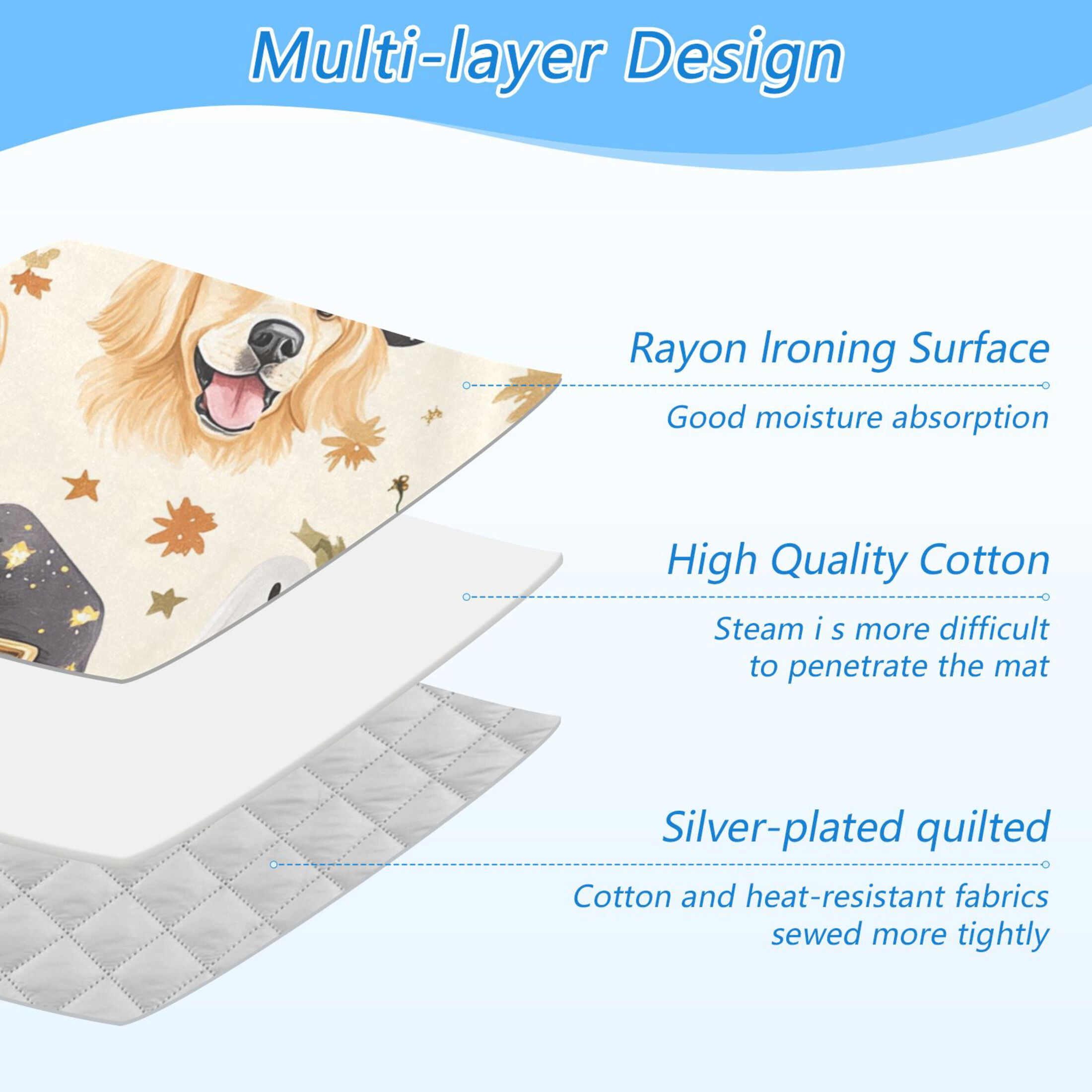 Halloween Magical Dog Pumpkins Stars Leaves Specters Ironing Mat Blanket Portable Travel Ironing Pad Heat Resistant Pad 47.2" x 27.6”
