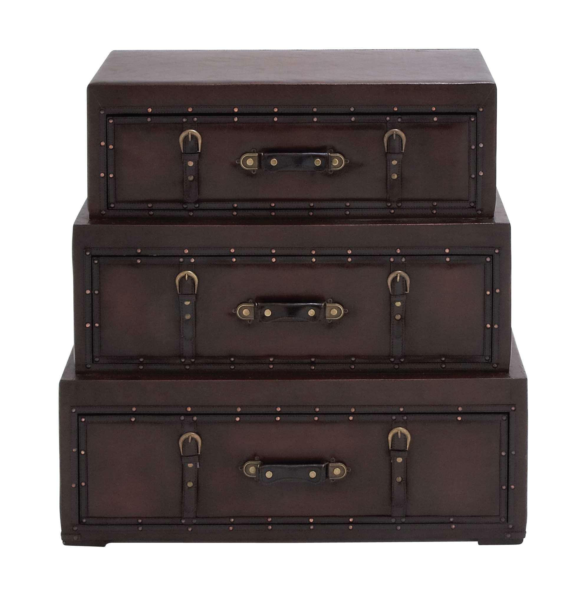 Decmode Traditional 32 X 32 Inch Wood And Leather Trunk Chests - Set of ...