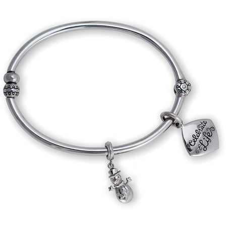 Connections From Hallmark Stainless Steel Celebrate Life Bangle Connections From Hallmark Stainless Steel Celebrate Life Bangle And Snowman Charm Set