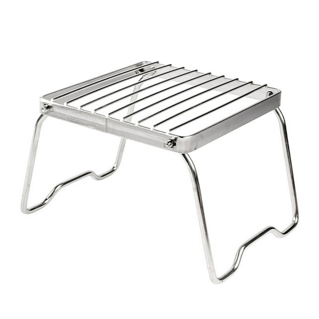 Poêle à Bois Pliant Multifonctionnel en Acier Inoxydable pour Camping Extérieur, 1 x Support de grill, Argent