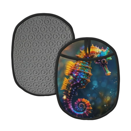 

Qekee Neon Seahorse Underwater Realm Pattern Silicone Pot Holders Oven Mitts Heat Resistant Hot Pads Non Slip Pot Holder Towel Cloth Interior Lining