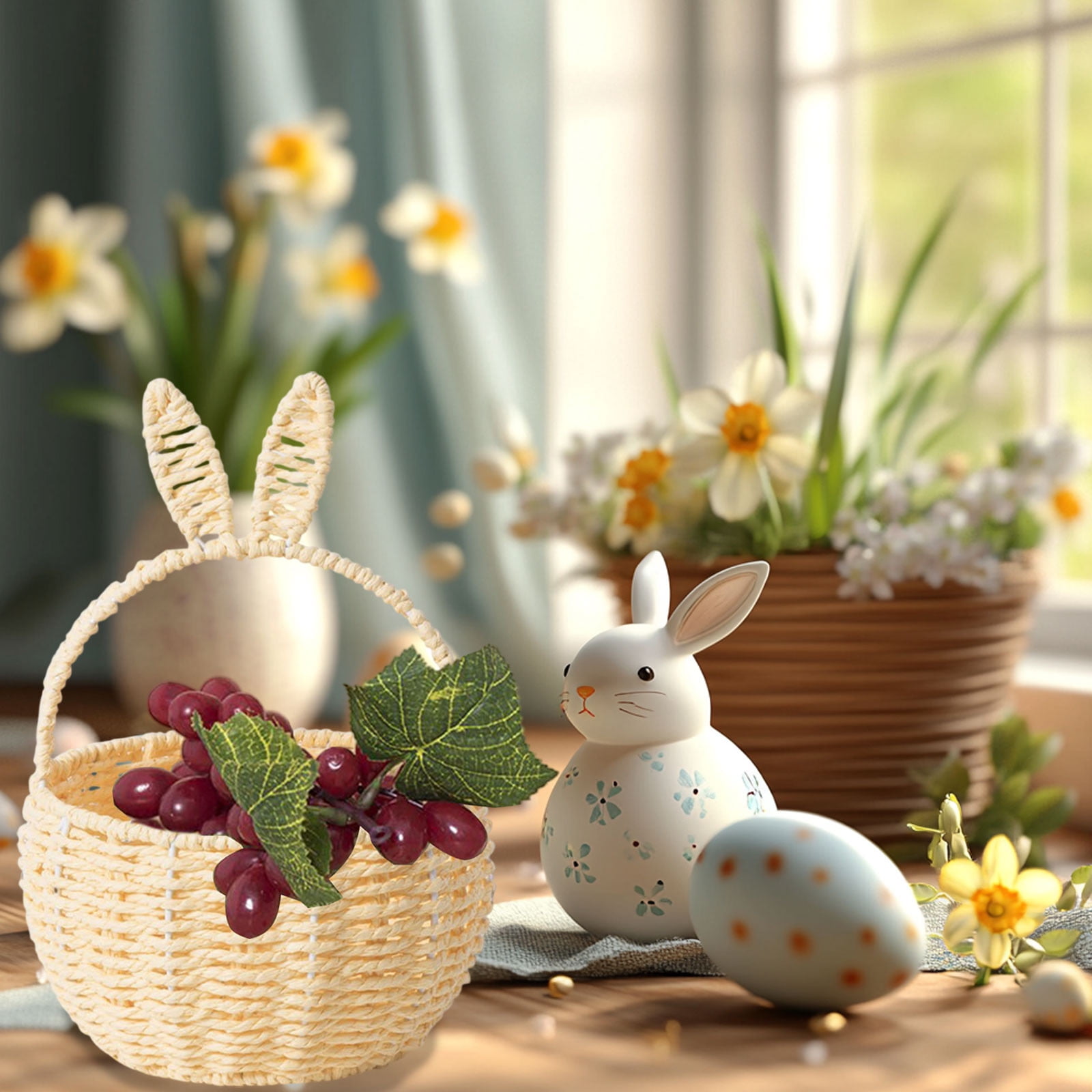 3 Packs Easter Bunny Basket with Long Ears Woven Storage Tote Bag for Easter Eggs Decorations Kids Gift Organizer Home Party Basket 26x20x16cm