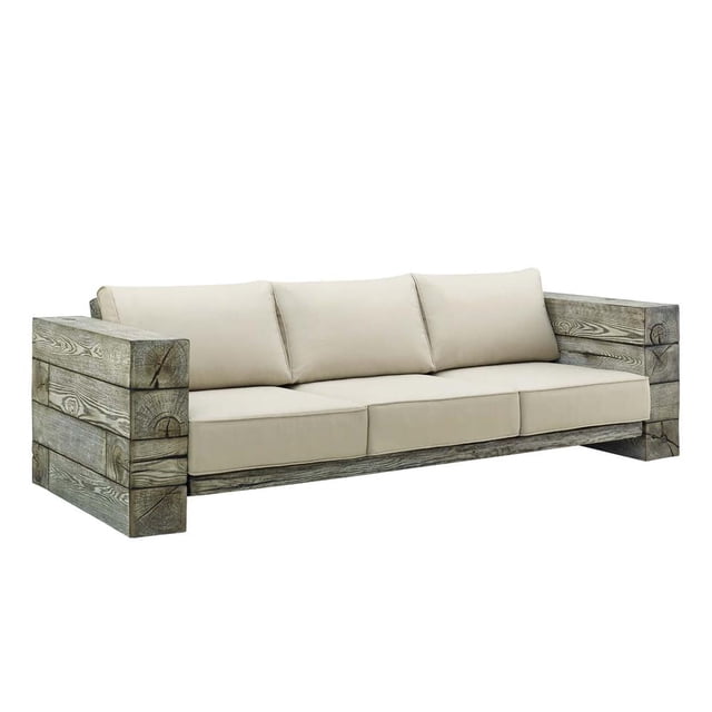 Modway Canapé de Patio Extérieur en Bois et Tissu, Gris Pâle/beige