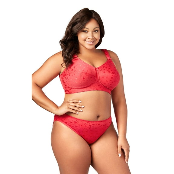 Elila Women's Plus Size Super Curves Jacquard Softcup Bra, Full Coverage Wire-Free Firm Support, Style 1305 Red