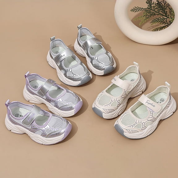 Girls Sneakers Lightweight Comfortable Mary Jane Flats School Uniform Casual Shoes for Kids Beige 26