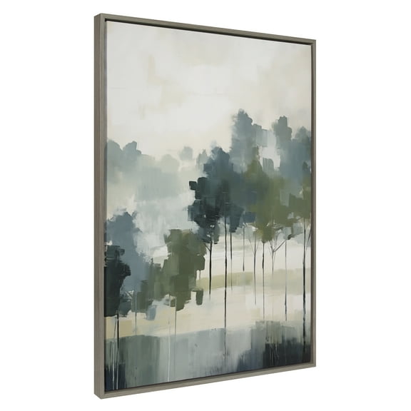 Kate and Laurel Sylvie Whispering Trees I Framed Canvas Wall Art by Amy Lighthall, 31.5x41.5 Gray, Modern Abstract Tree Landscape Art for Wall