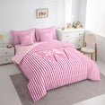 thumbnail image 2 of Feelyou Pink Bow Letter W Bedding Comforter Set for Girls, Lovely Print Full Bedding Set, Pink, Pink Reversible, 7pcs, 2 of 7