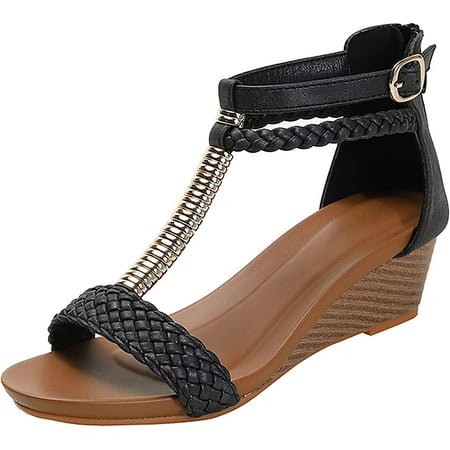 

Women Wedge Sandals Summer Roman High Heel Breathable Beach Sandals Dressy Comfortable Elegant Flat Shoes