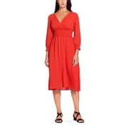 Adrianna Papell V-Neck Long Sleeve Ruched Flutter Solid Polyester Dress-BURNT ORANGE / 8
