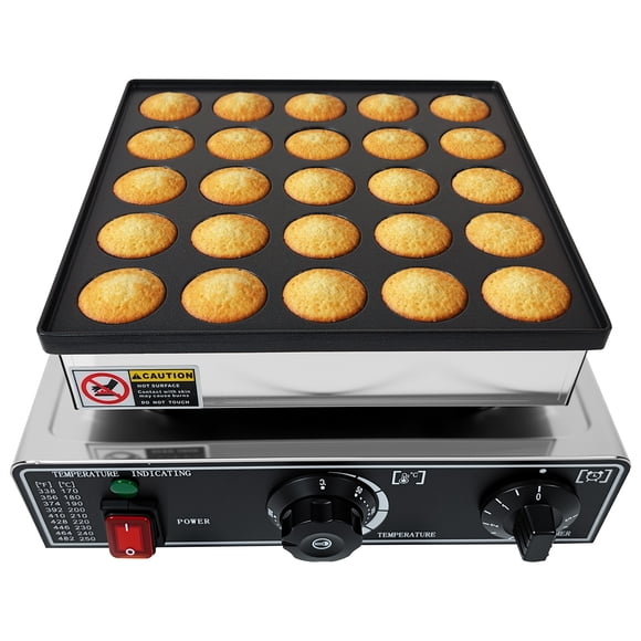 25-Hole Mini Dutch Pancake Maker - 900W Non-Stick Electric Poffertjes Pan - Adjustable Temperature & Timer - Stainless Steel, Easy Clean, Commercial Grade - Ideal for Home, Café, Parties, 110V, Silver