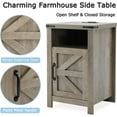 thumbnail image 6 of Grey Farmhouse Nightstand Set of 2, Rustic End Table with Barn Door and Shelf, Bedside Table with Charging Station for Living Room, Bedroom, 6 of 18