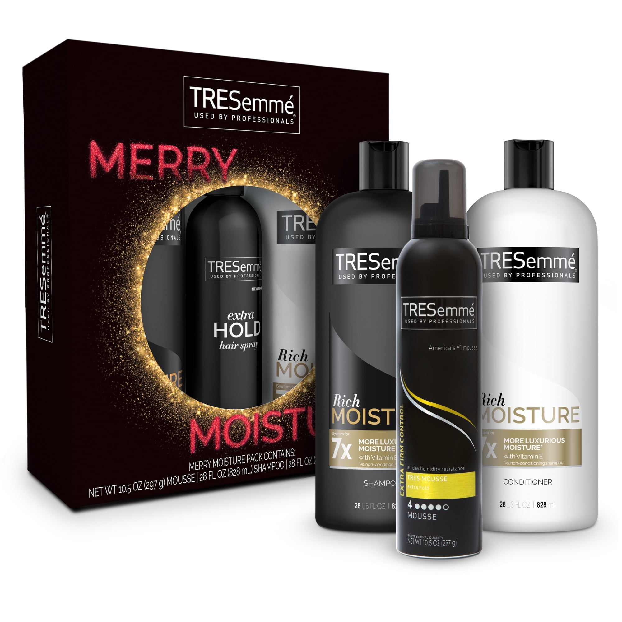 ($14 Value) TRESemmé Merry Moisture Rich Moisture Holiday Gift Set (Shampoo, Conditioner, Mousse) 3 Ct