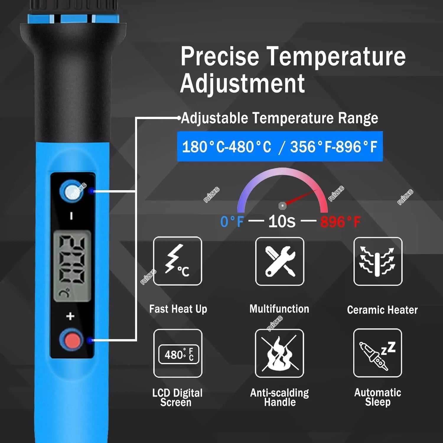 Electronic Soldering Iron Kit, 80 Watt Adjustable Temperature Soldering Tool with LCD Display, 16-in-1 Soldering Kit, On/Off Switch