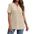 thumbnail image 3 of Fantaslook V Neck Tops for Women Short Sleeve Henry Shirts with Button Dressy Casual Summer Blouses Tops, 3 of 9