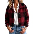 thumbnail image 6 of Maplenight Cropped Fleece Jacket Women Collared Plaid Button Down Winter Coat with Pockets Soft Warm Cozy Casual Work Office Jackets, 6 of 7