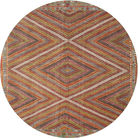 Ahgly Company Indoor Round Contemporary Orange Brown Southwestern Area Rugs, 4' Round