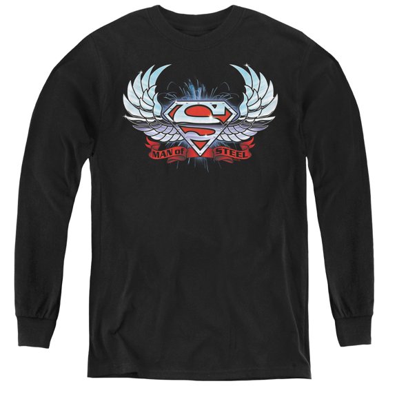 Superman - Chrome Wings Shield - Youth Long Sleeve Shirt - X-Large