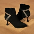 thumbnail image 5 of Kitten Heels Ankle Boots for Women Fashion Suede Glitter Rhinestone Pointed Toe Zipper Dress Booties, 5 of 7