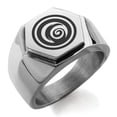 thumbnail image 1 of Stainless Steel Darkness Element Rune Engraved Hexagon Crest Flat Top Biker Style Polished Ring, 1 of 1