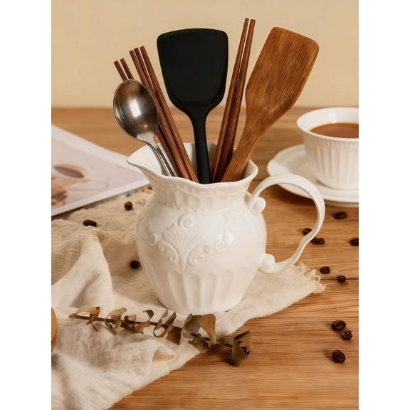 Utensil Storage Canister, Creative Cutlery Holder and Kitchen Organizer, Decorative Tableware Storage Jar and Chopsticks Spoon Draining Canister for Countertop Organization