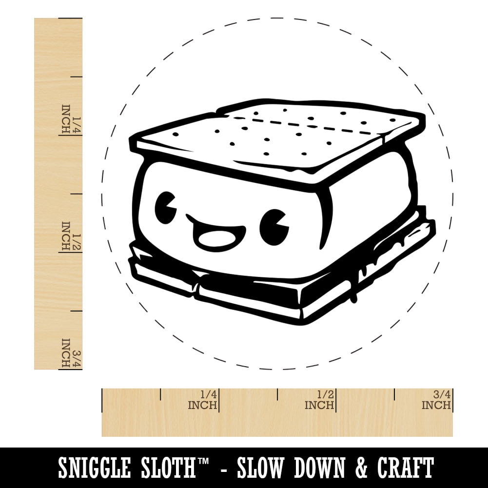 Cute Kawaii S'mores Marshmallow Self-Inking Rubber Stamp Ink Stamper - Brown Ink - Small 3/4 Inch