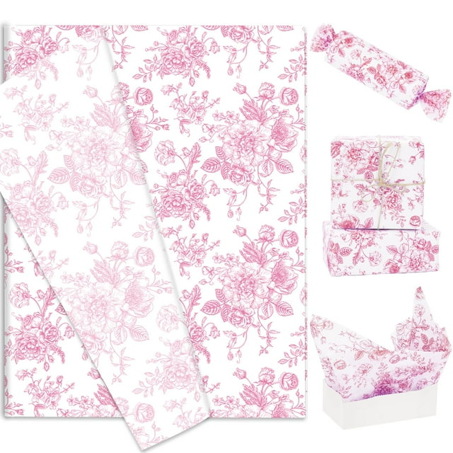 Papel de seda AnyDesign con estampado floral rosa, 60 hojas, 35 x 50 cm
