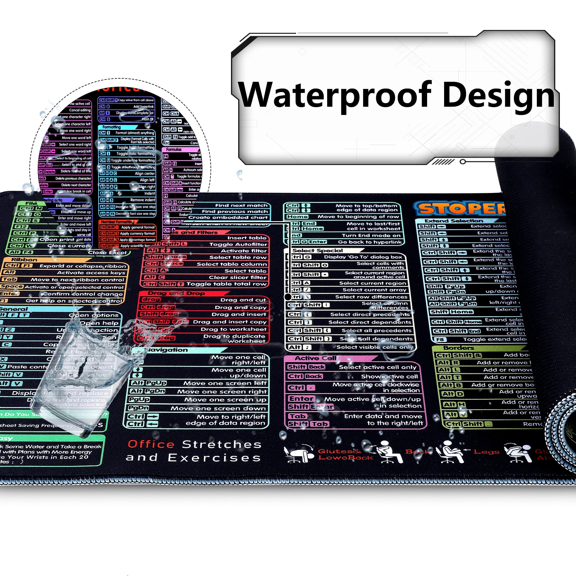 Office Excel Cheat Sheet Desk Pad Mat, XL Excel Shortcuts Mouse Pad Gaming, Large Mouse Pads for Desk, 31.5”x11.8” Desk Matt for Desktop, Waterproof Anti Slip Computer Keyboard Pad with Shortcuts