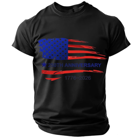250 Anniversary Usa T Shirt for Men 1776-2026 American Flag Print Short Sleeve Crew Neck Tops Muscle Regular Fit Breathable Beach Vacation Tees, Black, #01 Black