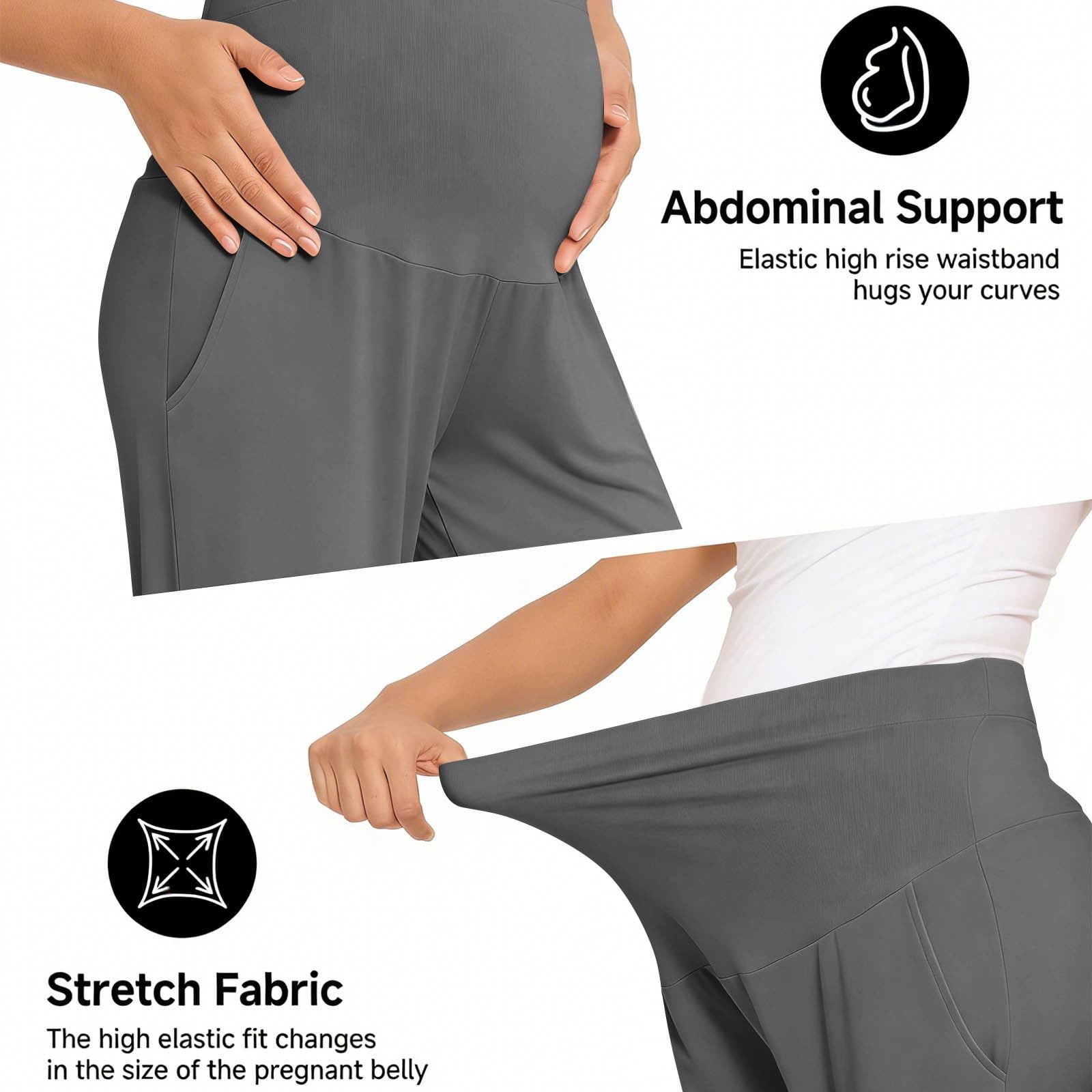 Women's Maternity Yoga Dress Pants Over the Belly Stretchy Lounge Work Pregnancy Straight Leg Trousers with Pockets