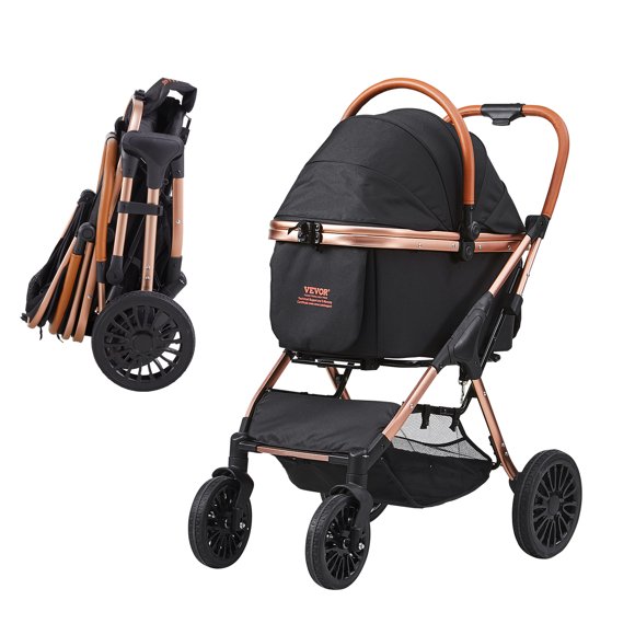 VEVOR Pet Stroller, 4 Wheels Dog Stroller Rotate with Brakes, 66 lbs Weight Capacity, Puppy Stroller with Detachable Carrier, Storage Basket and Pet Pad, for Small to Medium Sized Dogs, Black