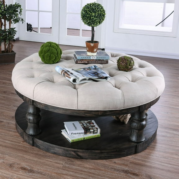 Furniture of America Tanenbaum Tufted Coffee Ottoman, Gray