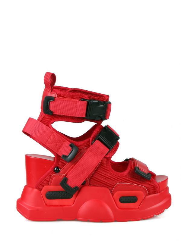 Anthony Wang Platform Buckle Strap Sandals in Red