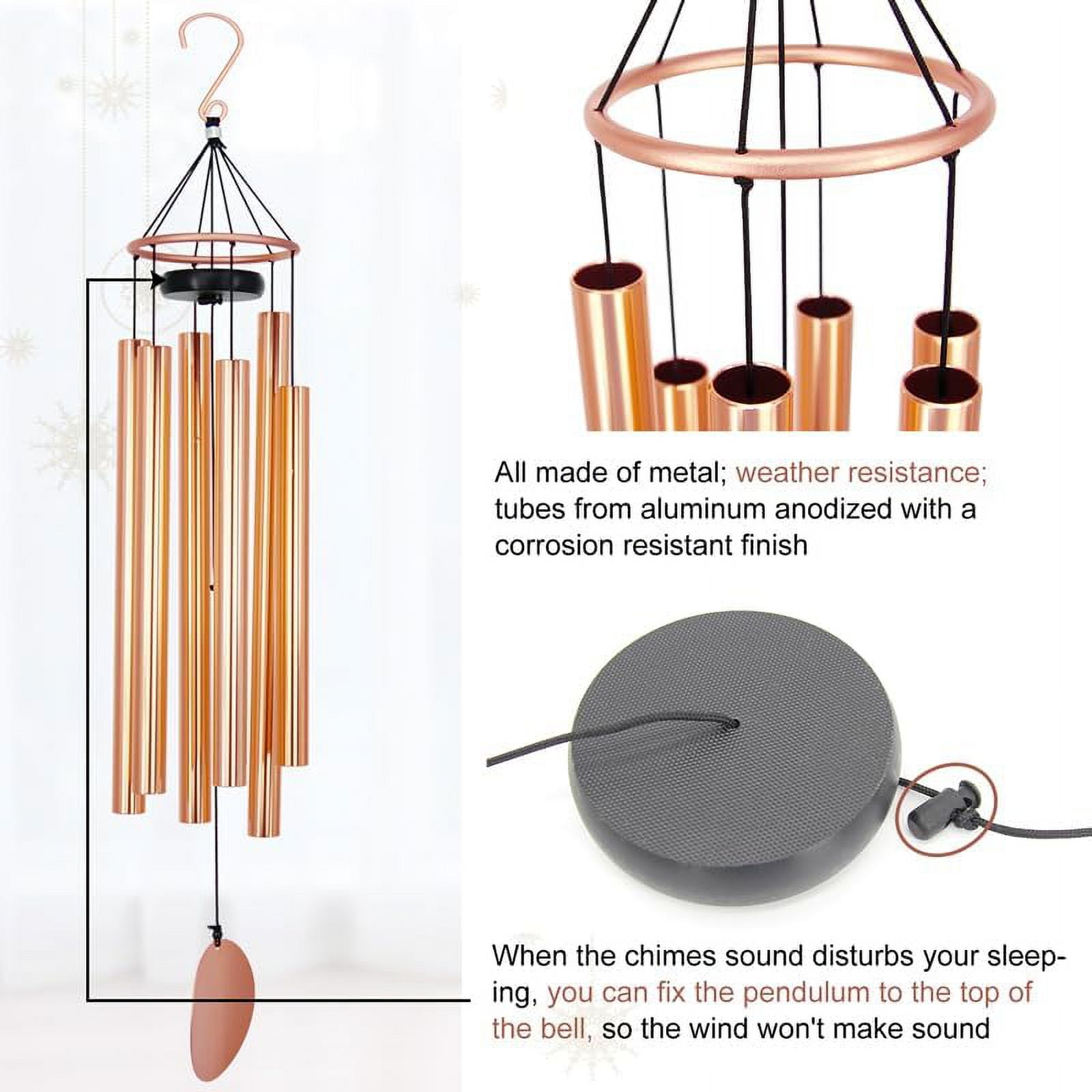 ASTARIN Premium 36-Inch Deep Tone Wind Chimes with 6 Metal Tubes - Elegant Memorial Chime for Mom, for Housewarming and Christmas Rose Gold