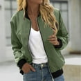 thumbnail image 2 of Goindgs Women Jackets for Women Zip Up Long Sleeve Stand Collar Coats Solid Color Loose Ladies Bomber Jacket with Pockets Z1-Green XXXXXL, 2 of 4