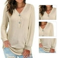 thumbnail image 4 of Fusipu Solid Color Leopard Print Women Top Long Sleeve V-Neck Loose Tunic Blouse Streetwear, 4 of 7