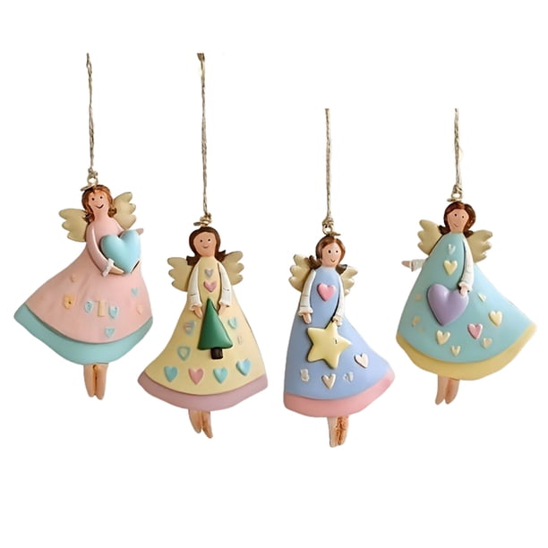 Adornos navideños de madera con forma de ángel. Adornos rústicos de estilo granja con forma de ángel. Adornos para colgar en el árbol de Navidad para decorar el hogar en Navidad.