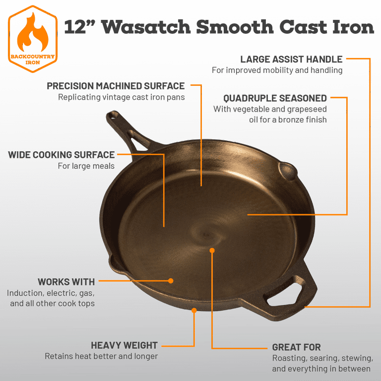 Backcountry Iron 12 Inch Round Large Pre-Seasoned Cast Iron Skillet 
