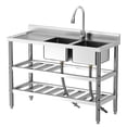 thumbnail image 7 of Garvee Double Bowl Utility Sink with Hot & Cold Faucet,Stainless Steel Kitchen Sink with Storage Shelves for Restaurant, Cafe, Bar, Hotel, Garage, Laundry Room, 7 of 7