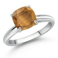 thumbnail image 2 of Gem Stone King 10K White Gold Brown Tiger Eye Solitaire Engagement Ring for Women (2.00 Cttw, Cushion 8MM, Gemstone Birthstone, Available in Size 5, 6, 7, 8, 9), 2 of 4