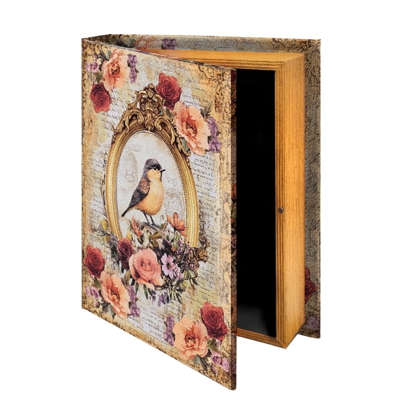 Vintage Book Decorative Storage Boxes Hidden Safe Box Floral Bird Fake Book Box Decorative Books Boxes Wooden Hollow Trinket Boxs