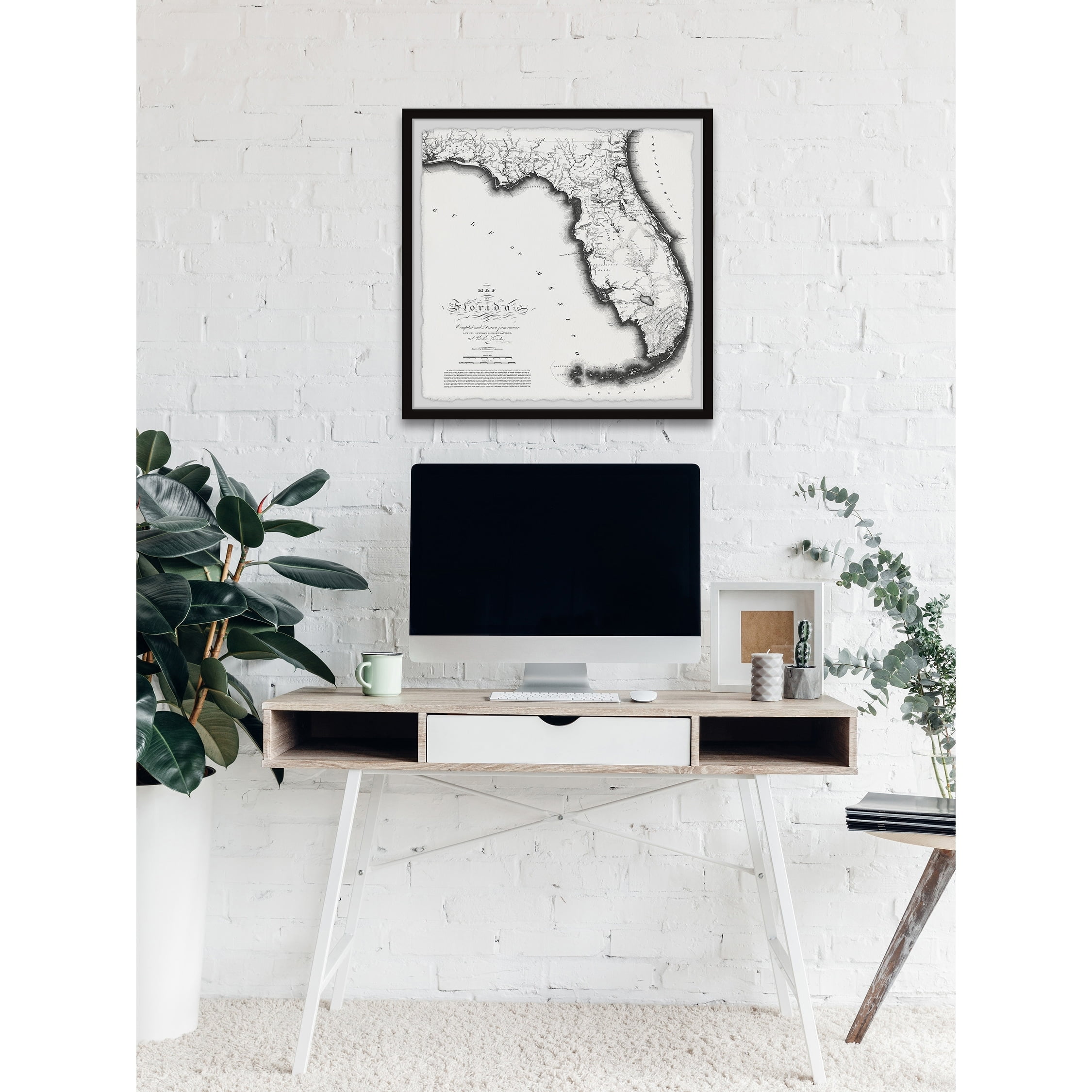 Marmont Hill Florida 1823 State Map II Framed Wall Art, 24" x 24"