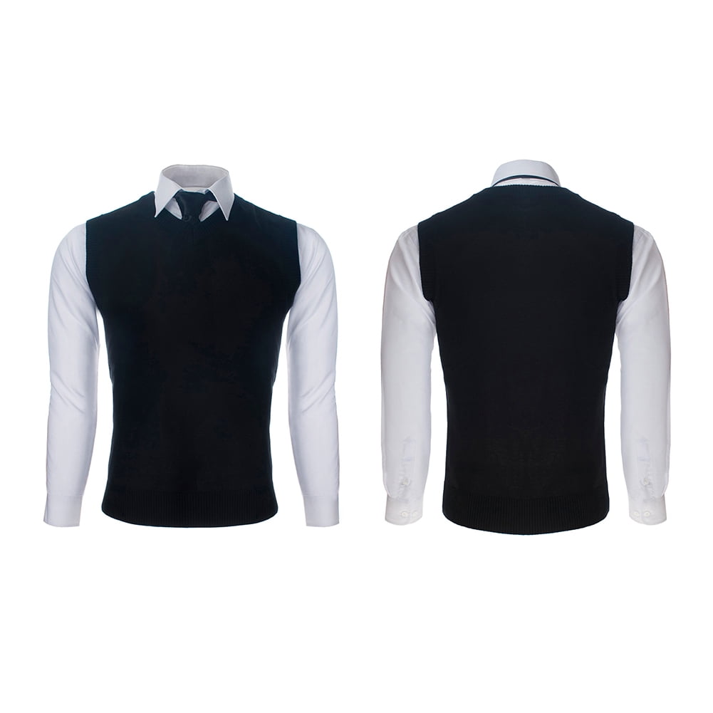 Toptie Men Business V-Neck Knitted Sweater Vest, XXL, Black