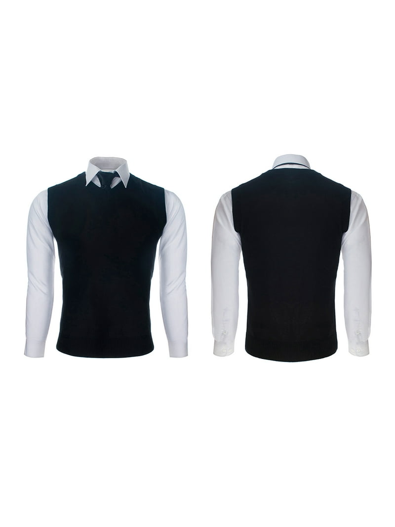 Toptie Men Business V-Neck Knitted Sweater Vest, XXL, Black