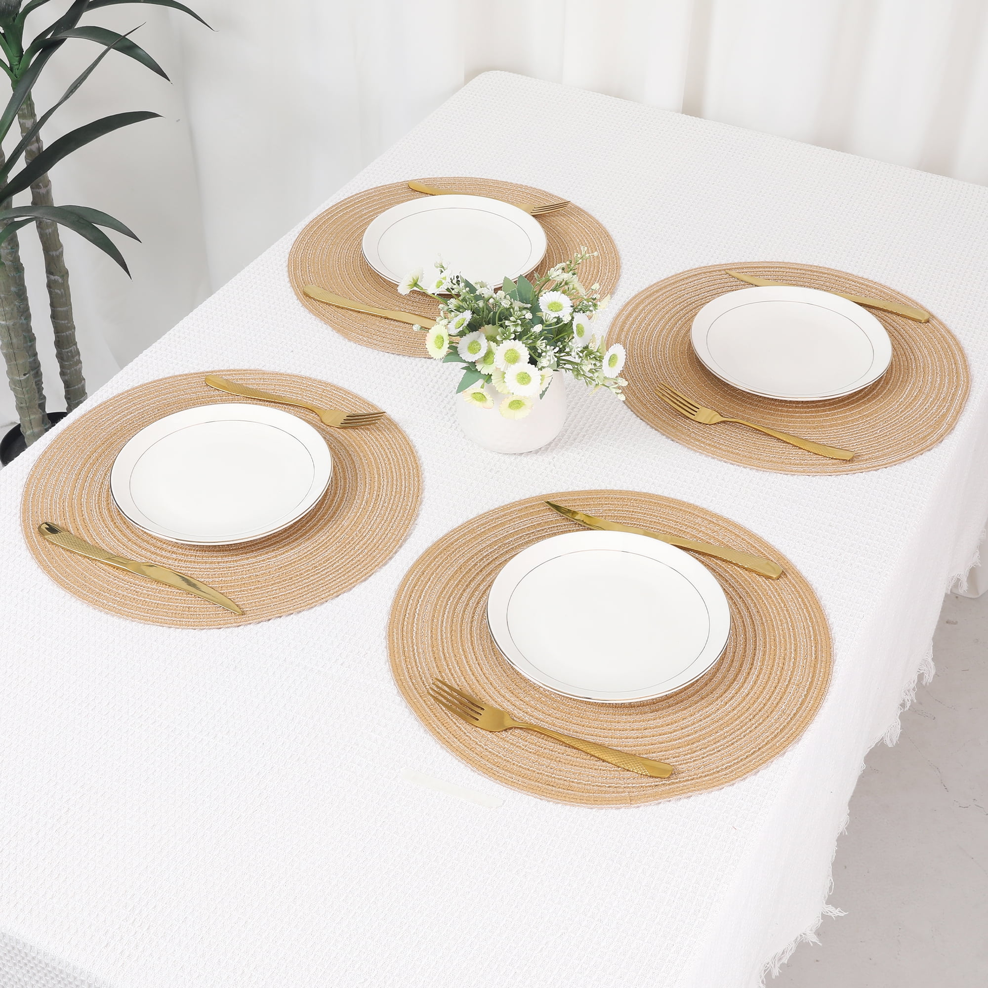 Unique Bargains Farmhouse Placemats Set of 6 Woven Placemats Brown