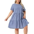thumbnail image 2 of DARING DIVA Plus Size Plaid Round Neck Short Sleeve Midi Dress 2X Dark Blue, 2 of 6
