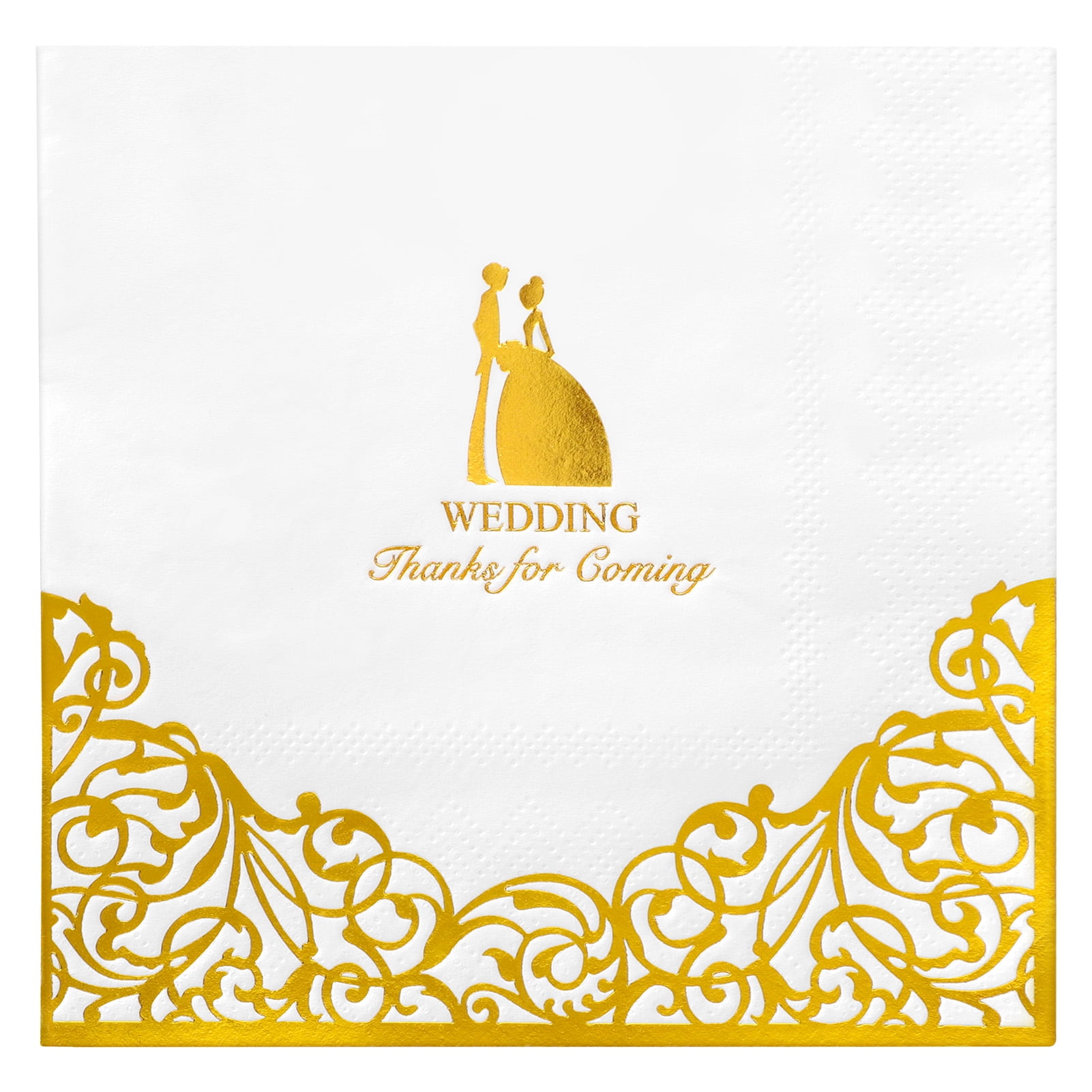 100 Count Bridal Shower Napkins Disposable Cocktail Napkins 3Ply Gold
