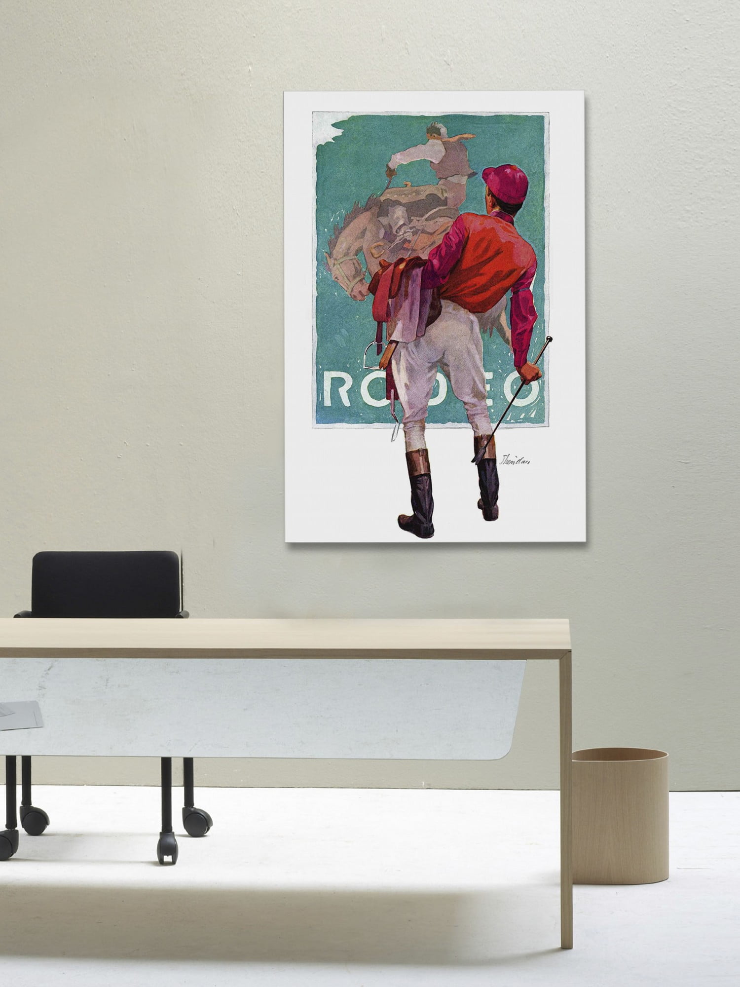 Marmont Hill Inc Marmont Hill - "Jockey Looks at Poster" by John E. Sheridan Painting Print on Canvas - Multi-color